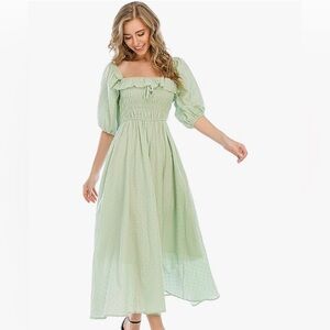 NWT- Women Summer Half Sleeve Cotton Ruffled Elegant A Line Flowy Long Dress